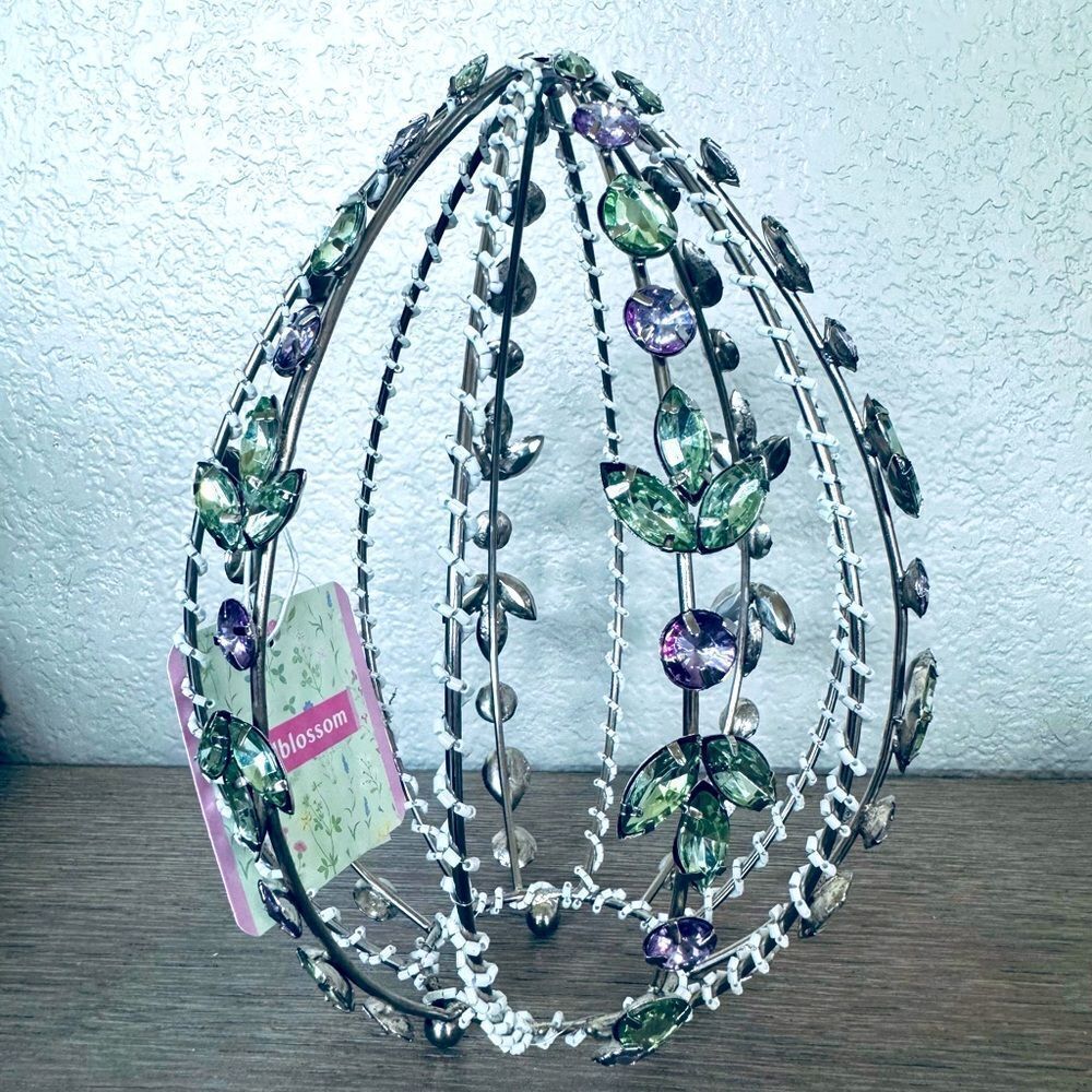 Jeweled Easter Egg Silver Frame Spring Decor